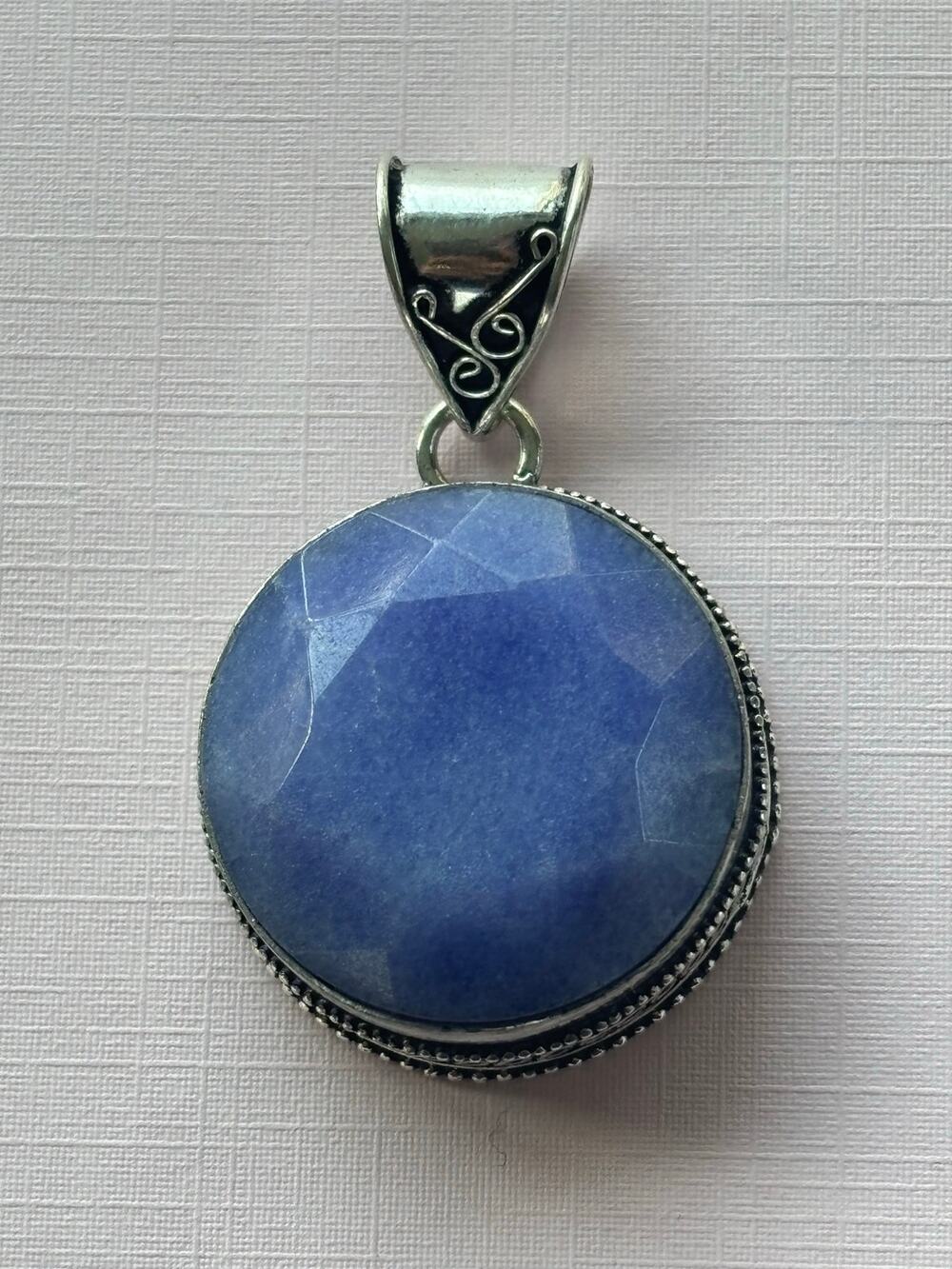 925 Sterling Faceted Burmise Sapphire Round Pendant
